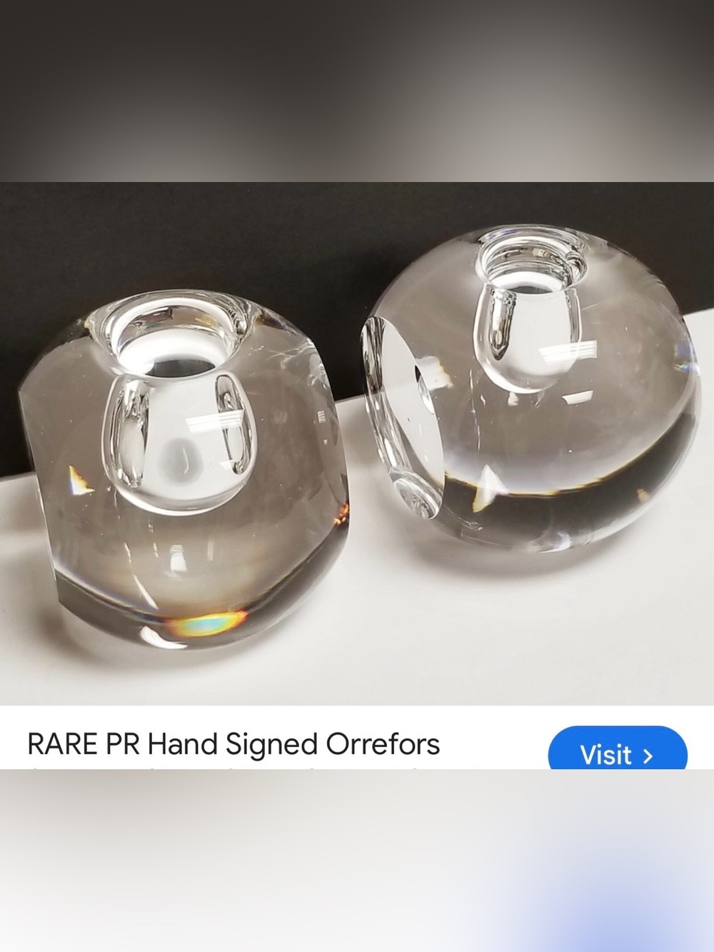 Orrefors Edwards Clear Crystal Candlesticks - Set of 2